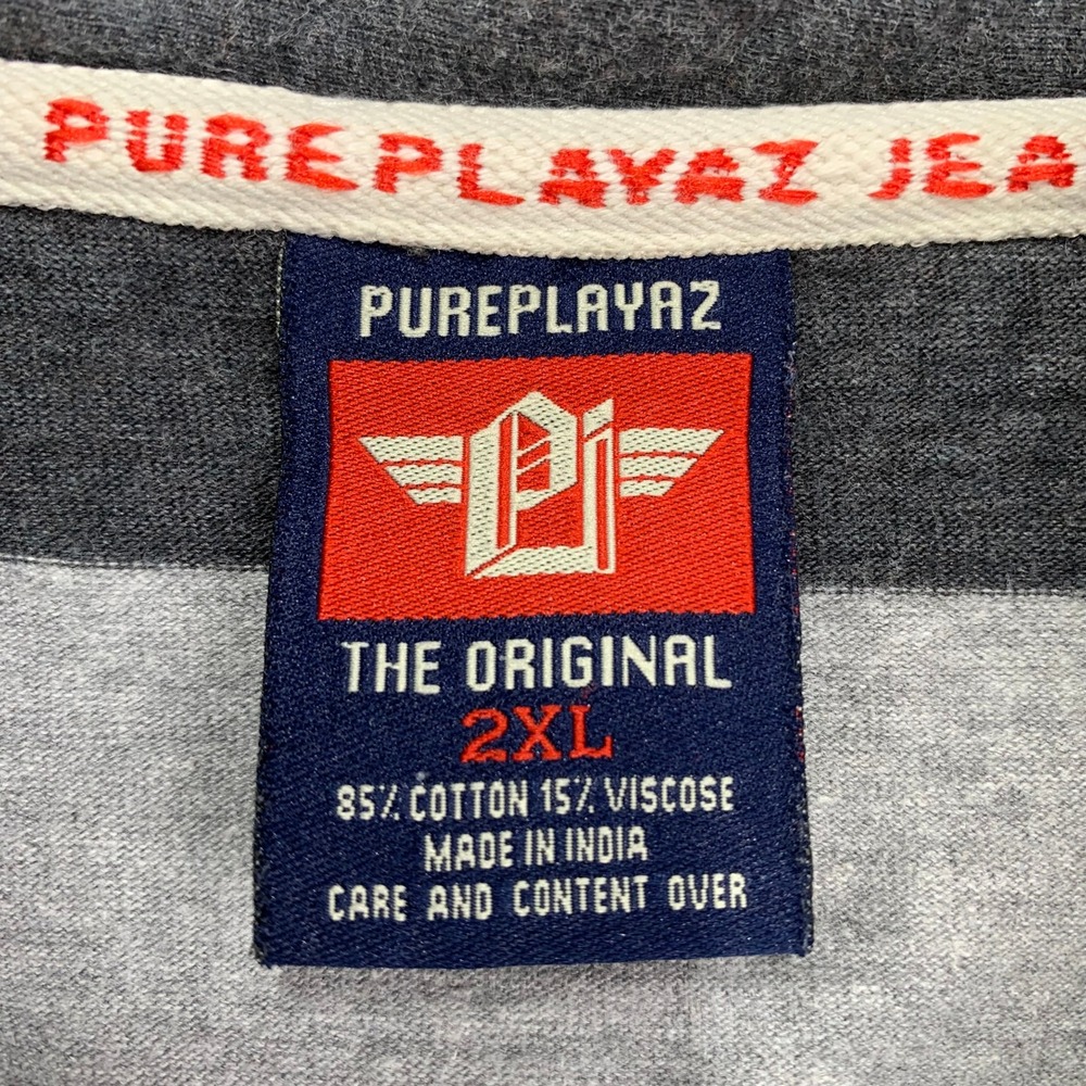 VTG Pure Playaz Rugby Shirt Mens 2XL Prison Stripe Y2K Hip Hop Streetwear Casual - Picture 9 of 12